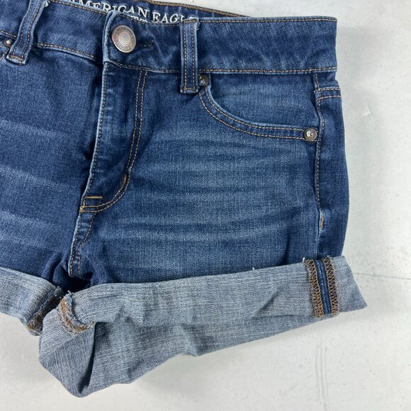 American Eagle Shorts Women's 27* Hi Rise Shortie Blue Cuffed Denim Jorts Tag 4 - Picture 3 of 16
